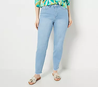 Susan Graver Regular Straight Ankle Jean with Frayed Hem