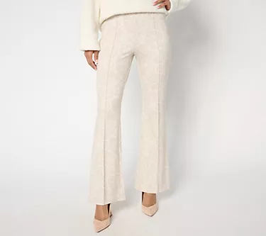 Peace Love World Petite Printed Lace Flare Ponte Pants