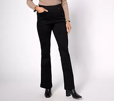 Isaac Mizrahi Live! Petite Black True Denim Pull On Flare Jeans