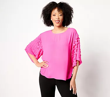 Dennis Basso Woven Top with Paillette Sleeves