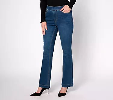 Isaac Mizrahi Live! Regular Indigo True Denim Pull On Flare Jeans