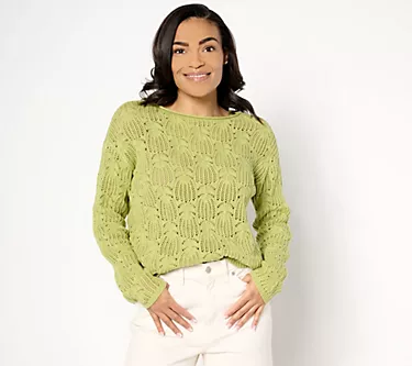 Denim & Co. Naturals Boat Neck Open Work Sweater