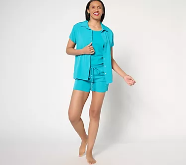 MUK LUKS Eyelet Jacquard and Cotton Three Piece Lounge Set
