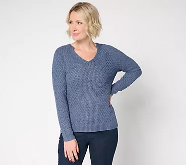 BEAUTIFUL by Lawrence Zarian V-Neck Novelty Stitch Sweater