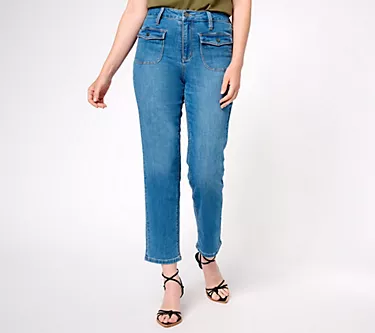 Susan Graver Regular Straight Leg Jean with Patch Pockets