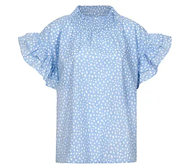 Sunshine Tienda 100% Cotton Mock Neck Flutter Sleeve Top