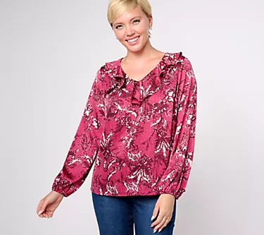 Isaac Mizrahi Live! Estate Printed Blouse with Ruffle Detail