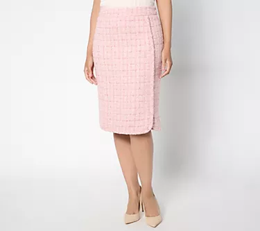 Isaac Mizrahi Live! Tall Woven Tweed Midi Skirt with Zipper