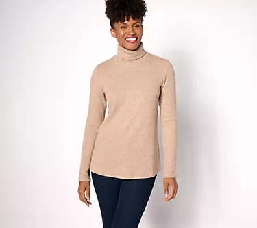 Dennis Basso Ribbed Long Sleeve Turtleneck