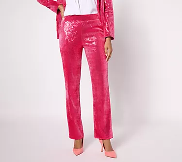 Isaac Mizrahi Live! Tall Always Isaac Sequin Straight Leg Pants