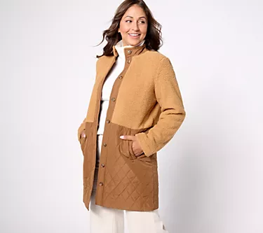 Susan Graver Weekend Polar Fleece Mixed Media Coat