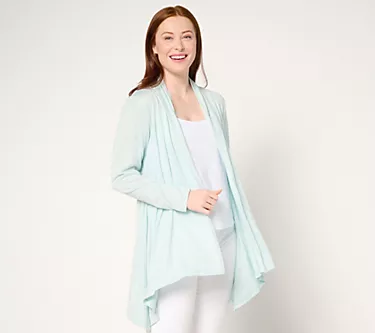 Susan Graver Weekend Petite Textured Jersey Drape Front Cardigan