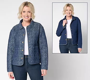 Joan Rivers 100% Cotton Reversible Quilted Denim Jacket