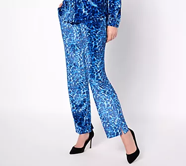 Isaac Mizrahi Live! Petite Printed Stretch Velvet Straight Leg Pants