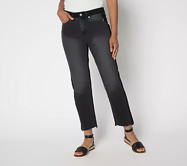 LOGO by Lori Goldstein Petite Black Straight Leg Ankle Jeans