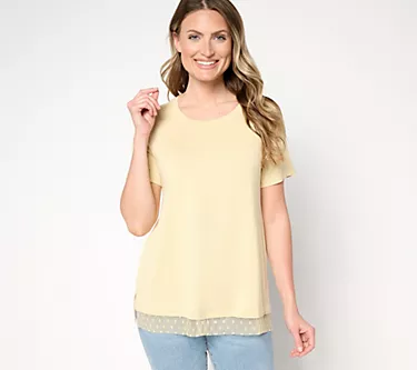 LOGO Layers by Lori Goldstein Short Sleeve Tee with Mesh Hem