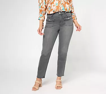 Susan Graver Regular Straight Leg Jean with Patch Pockets