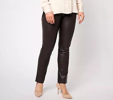 GRAVER Susan Graver Petite Faux Leather Pull-On Ankle Pants