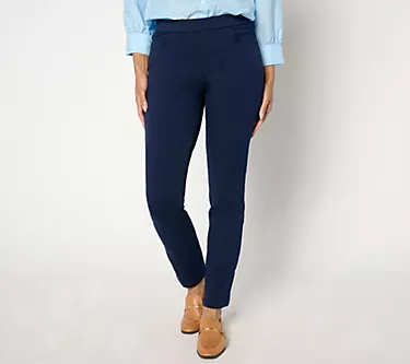 Susan Graver Regular Weekend French Terry 5- Pocket Pull-On Faux Fly Pants