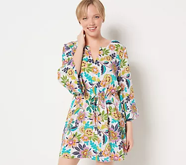 "As Is" Jantzen Woven Printed Cover-Up Tunic Dress