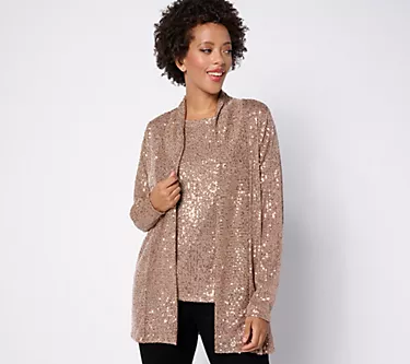 Jingle Belles by Kim Gravel Sequin Mesh Open Front Topper