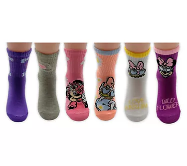 Disney Girls' Set of 6 Minnie & Crew Ribbed Mid-Crew Sock Set
