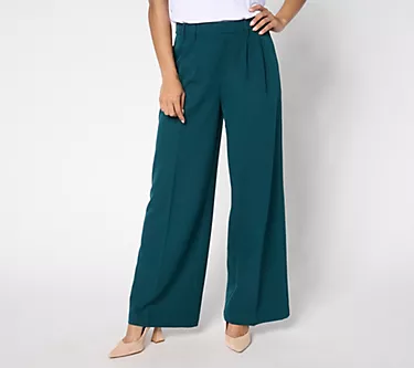 Joan Rivers Regular Bitsy Stretch Woven Wide Leg Trouser Pant