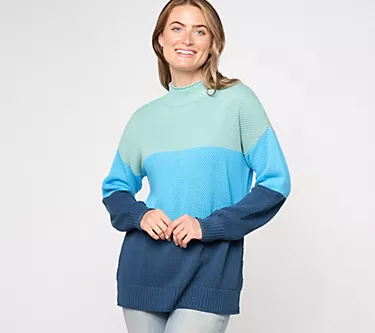 Belle by Kim Gravel Waffle Stitch Color Block Sweater