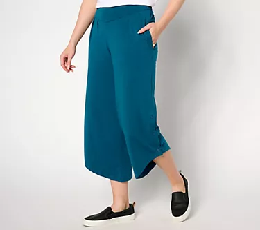 AnyBody Lounge Petite Cozy Knit Pleated Wide Leg Pant