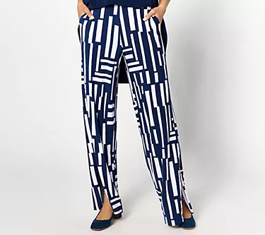 Dennis Basso Regular Italia Knit Printed Pant with High Slit