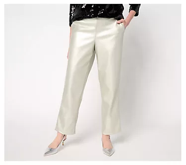 by Stacy London Petite Ankle Metallic Faux Leather Pant