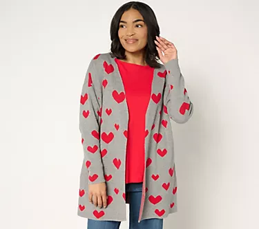 Driftwood Jeans Heart Intarsia Cardigan - Grey Heart