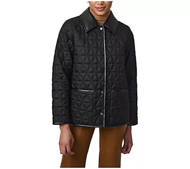 Bernardo Quilted Barn Jacket with Faux LeatherTrim