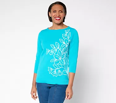 Belle by Kim Gravel Read My Tulips Floral Jacquard Cotton Sweater