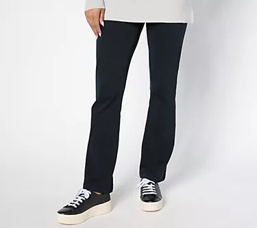AnyBody Petite Stretch Knit Twill Kick Flare Pants with Pintuck