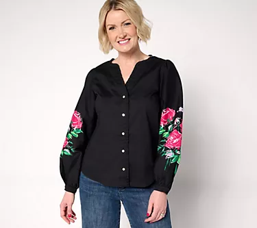 nicole by Nicole Miller Stretch Poplin Balloon Sleeve Shirt