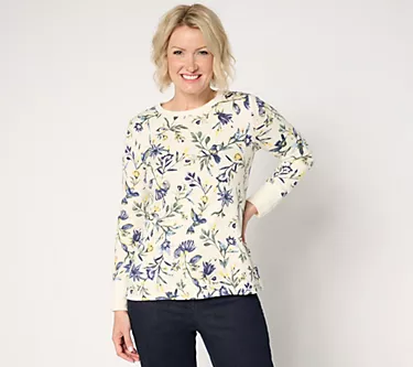 Denim & Co. Adaptive Waffle Knit Long-Sleeve Button-Cuff Top