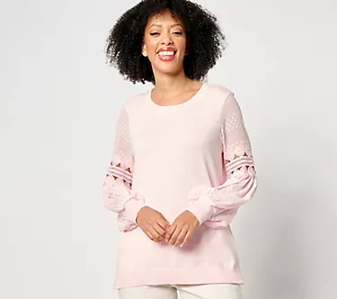 Belle by Kim Gravel Graceful Lace Blouson Sleeve Sweater