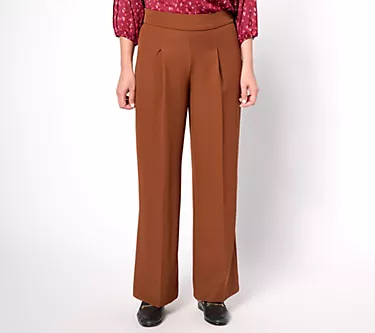 Isaac Mizrahi Live! Petite Timless Twill Wide Leg Pants with Pleat