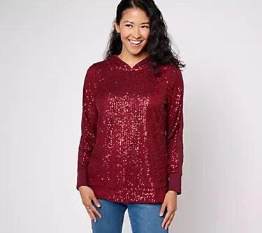 Jingle Belles by Kim Gravel Sequin Front French Terry Hooded Top