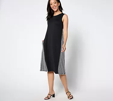 LOGO by Lori Goldstein Regular Raschel Knit Mix Tank Dress