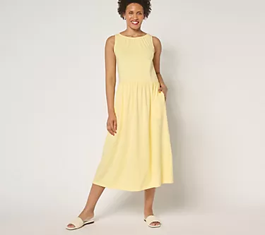Denim & Co. Beach Jersey Petite Boatneck Midi Dress