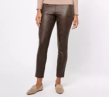 Susan Graver Petite Printed Knit Faux Suede Leggings