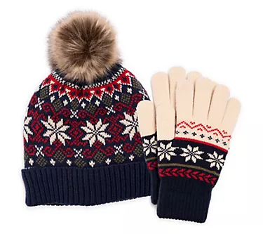 MUK LUKS Cabin Cutie Wool Blend Pom Hat & GloveSet