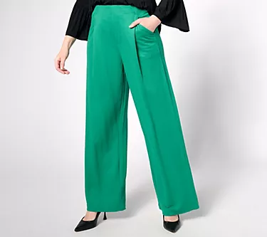 Isaac Mizrahi Live! Regular Stretch Twill Pull on Wide Leg Trousers