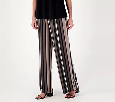 Isaac Mizrahi Live! Petite Striped Pebble Knit Wide Leg Pants