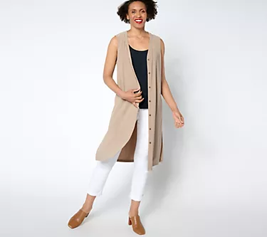 Susan Graver Petite Every Day Textured Liquid Knit Duster Vest