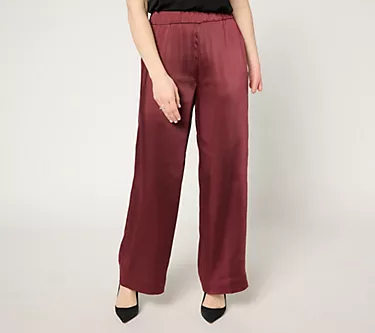 by Stacy London Regular Pull-On Full Length Wide Leg Satin Pant
