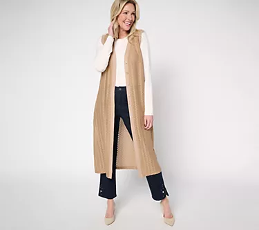 Dennis Basso Regular Textured Pointelle Duster Vest