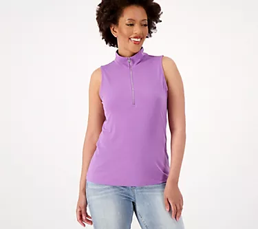 Susan Graver Liquid Knit Sleeveless Half-Zip Top